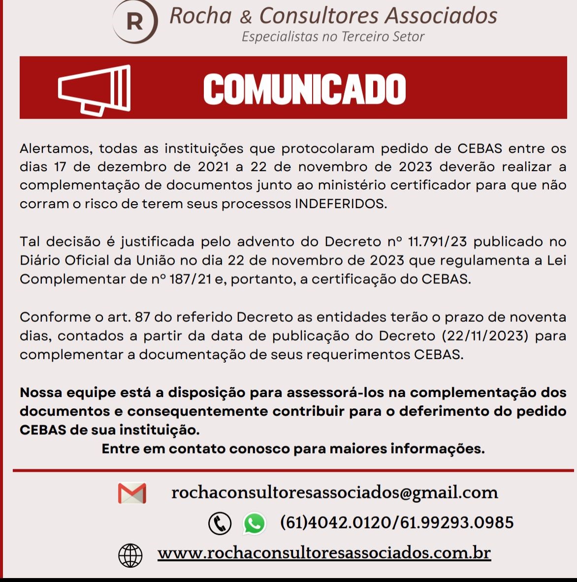 Prazo para complementação dos documentos dos requerimentos CEBAS